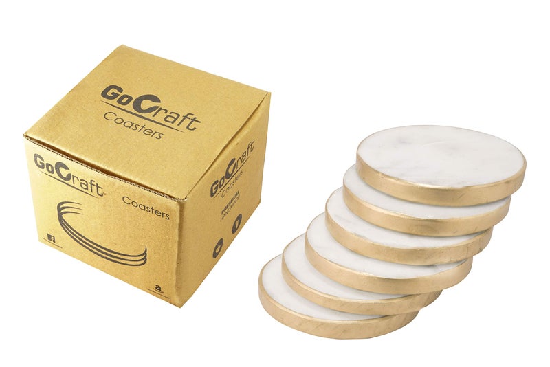 GoCraft Handcrafted White Marble Coasters with Gold Edges â€“ Set of 6 Elegant Drink Coasters for Beverages, Wine Glasses, Coffee Mugs, and Barware â€“ Stylish, Durable, and Perfect for Home or Office - Image 4